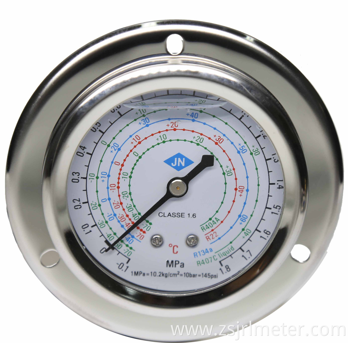 Hot selling good quality refrigerant pressure gauge freon pressure gauge stainless steel with mounting fringe liquid filled